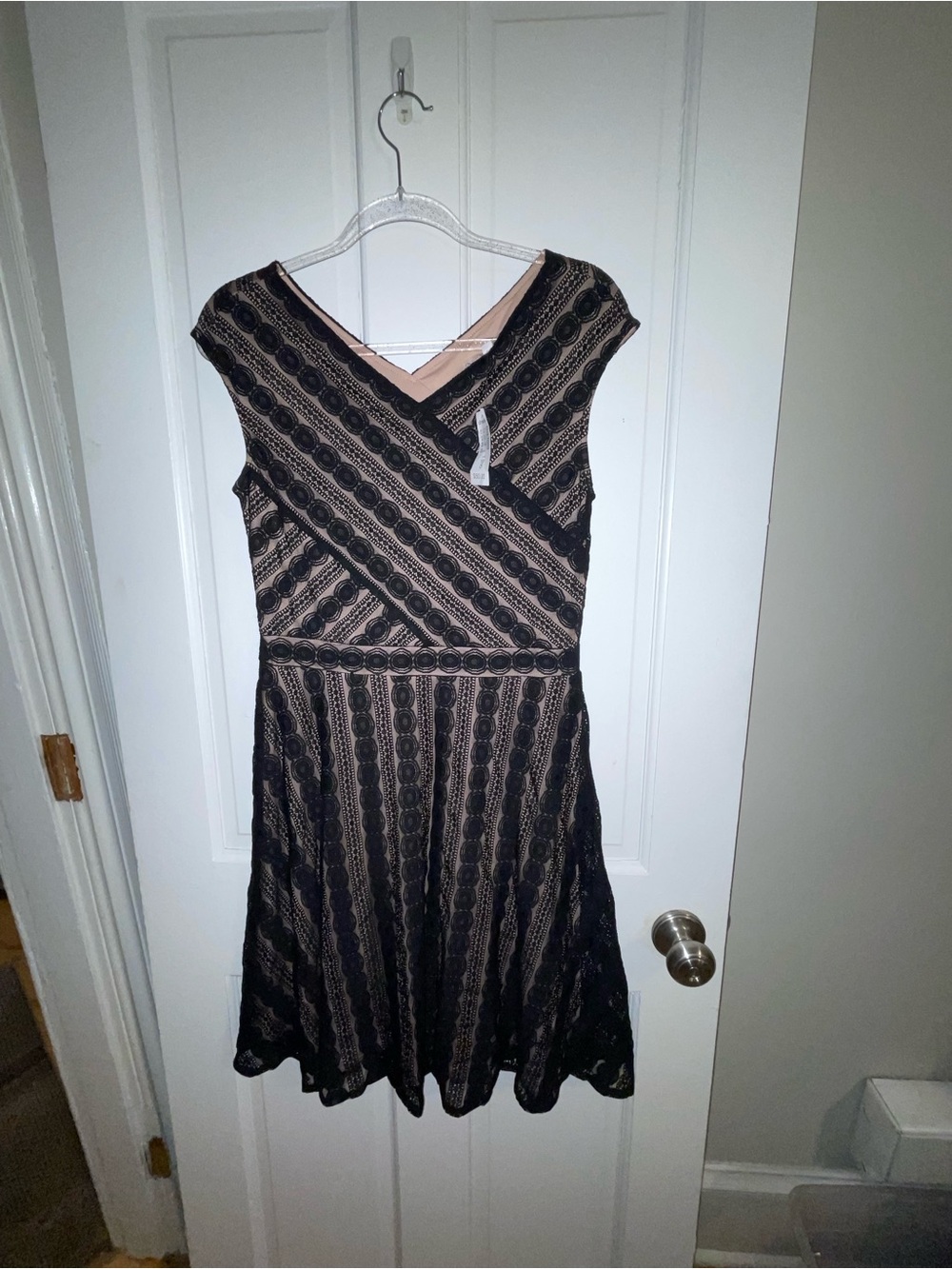 Women's Black Lace Overlay Fit-and-Flare Dress NWT size 8